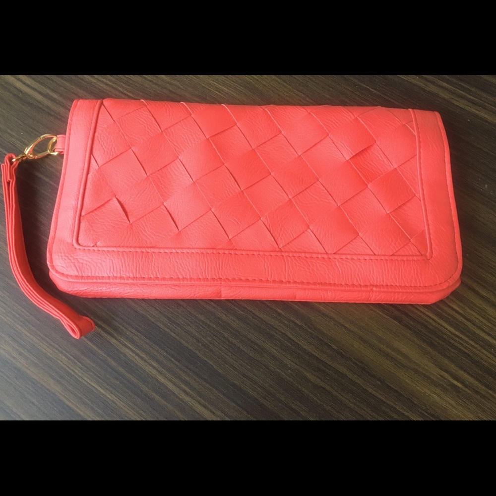 Faux leather coral clutch